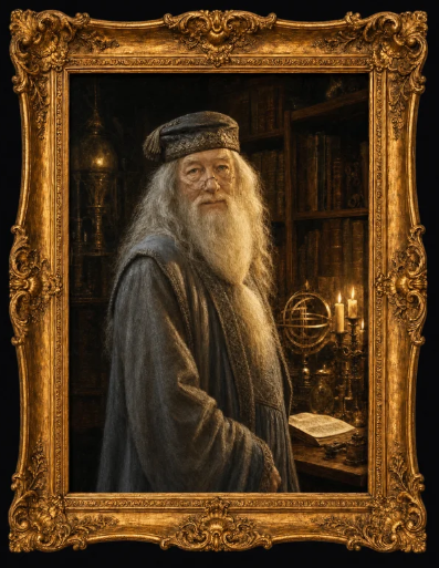 Dumbledore portrait inside an ornate gold frame